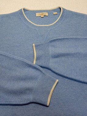 Peter Millar Mens XL Light Blue Cashmere Sweater With Contrast Trim Crew Neck